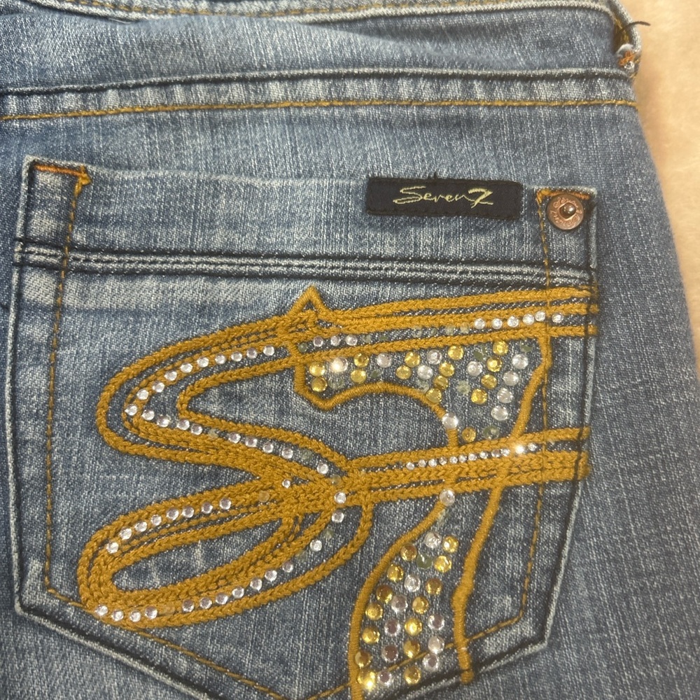 Vintage Y2K Seven7 women’s sz 28  jeans Rhinestone Flare Low Rise Bootcut blue - Picture 12 of 16